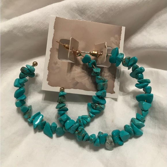 Southwest Stone Hoop Earrings - Picture 3 of 6